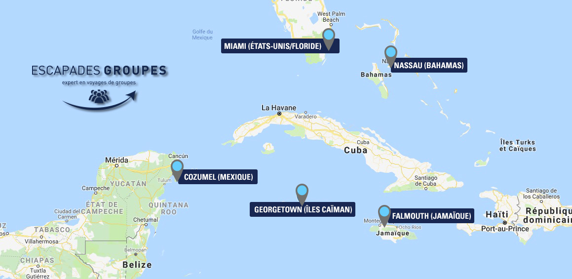 Carte voyage groupe Miami & les Caraïbes